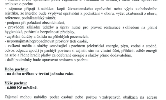 Záměr obce Rohoznice propachtovat nemovitý majetek