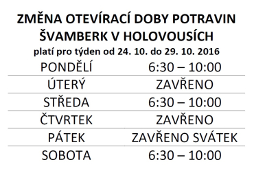 Změna otevírací doby potravin v Holovousích