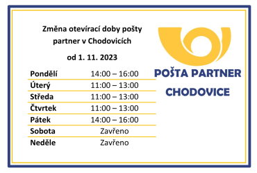 Nová otevírací doba pošty partner v Chodovicích